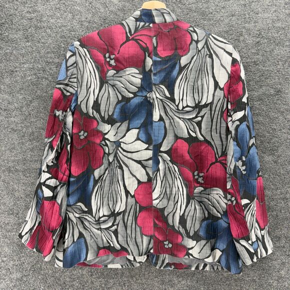 Alfred Dunner Jacket Women 14 Gray Floral Full Zip High Neck Cotton Lined Casual - Picture 2 of 6